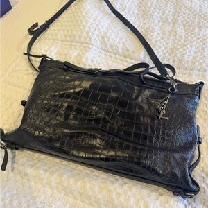 Yves Saint Laurent Black Croc-Embossed Crossbody Bag